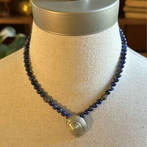 Lapis Necklace with Sterling Pendant, 18" Strand